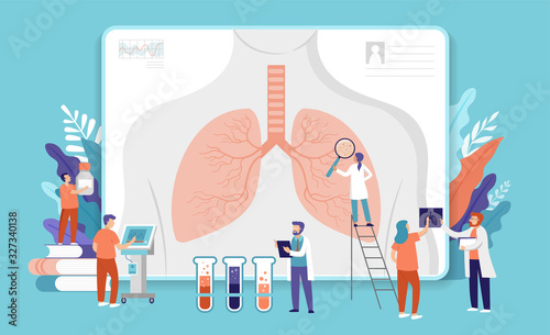 Research scientist. Science laboratory, chemistry scientists and clinical lab. Medical research items, clinical science laboratories experiments. Lungs, internal organ inspection, concept vector