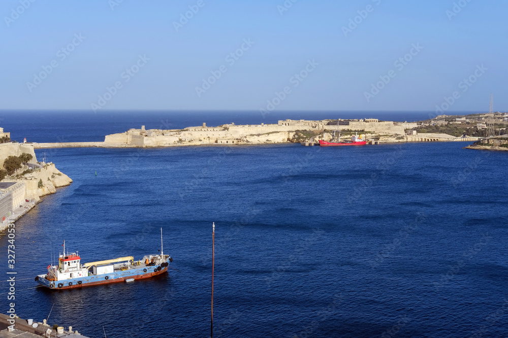Valletta, Mlata. 02/05/2020 Scenic view from Upper Barakka Gardens on Grand Harbour