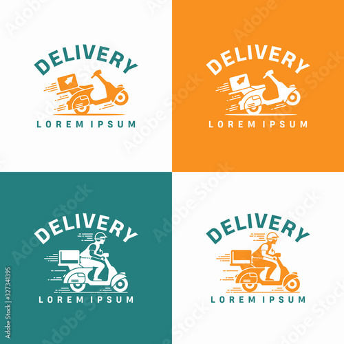 express delivery logo icon vector template with scooter bike box