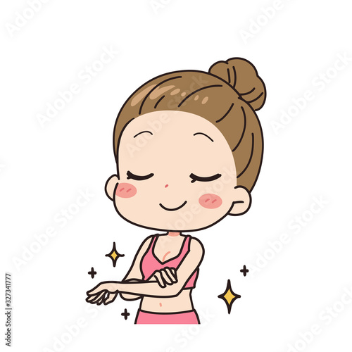 Oblique illustration of a woman with beautiful arms, upper body.