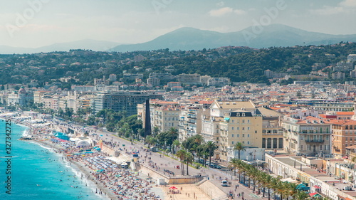Nice beach day landscape aerial top view timelapse, France. photo