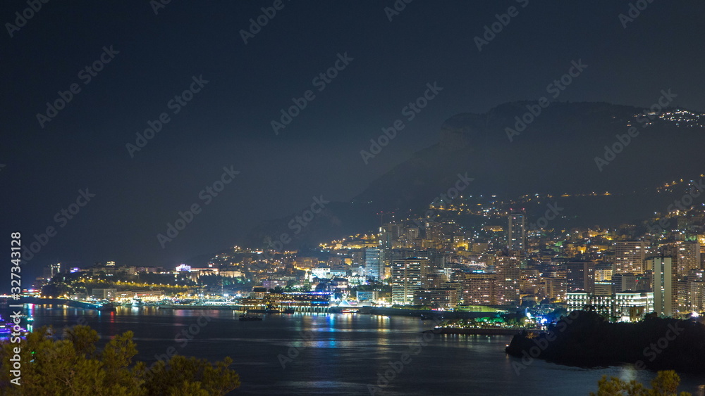 Cityscape of Monte Carlo at night timelapse, Monaco.