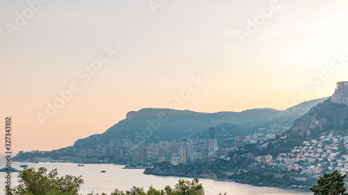 Cityscape timelapse of Monte Carlo, Monaco during summer sunset. photo