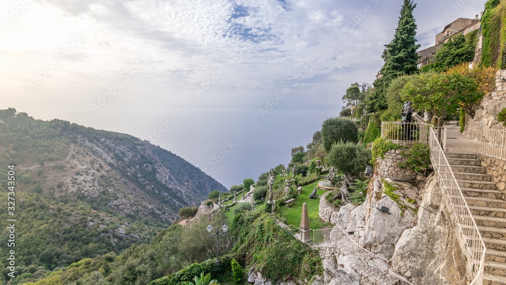 Morning timelapse view of the town of Eze village on the French Riviera