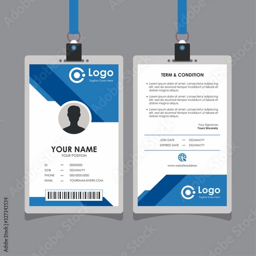 Abstract Simple Geometric Blue Id Card Design, Professional Identity Card Template Vector for Employee and Others