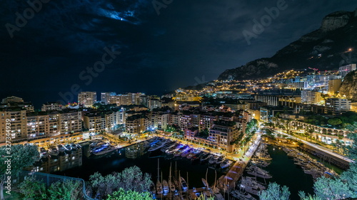 Panoramic view of Fontvieille night timelapse - new district of Monaco. photo