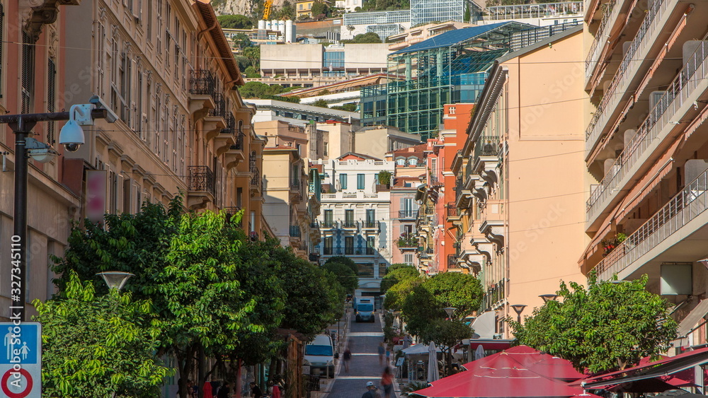Beautiful old architecture style of residential buildings in the old city center timelapse in Monte Carlo in Monaco Beautiful old architecture style of residential buildings in the old city center timelapse in Monte Carlo in Monaco