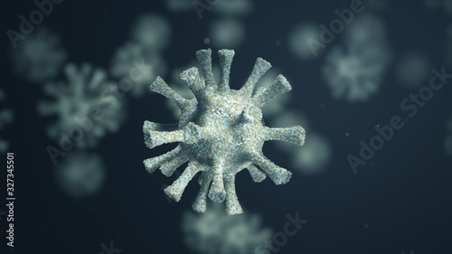 Group of virus cells. Coronavirus Covid-19 outbreak, microscopic viruses close up. 3d rendering
