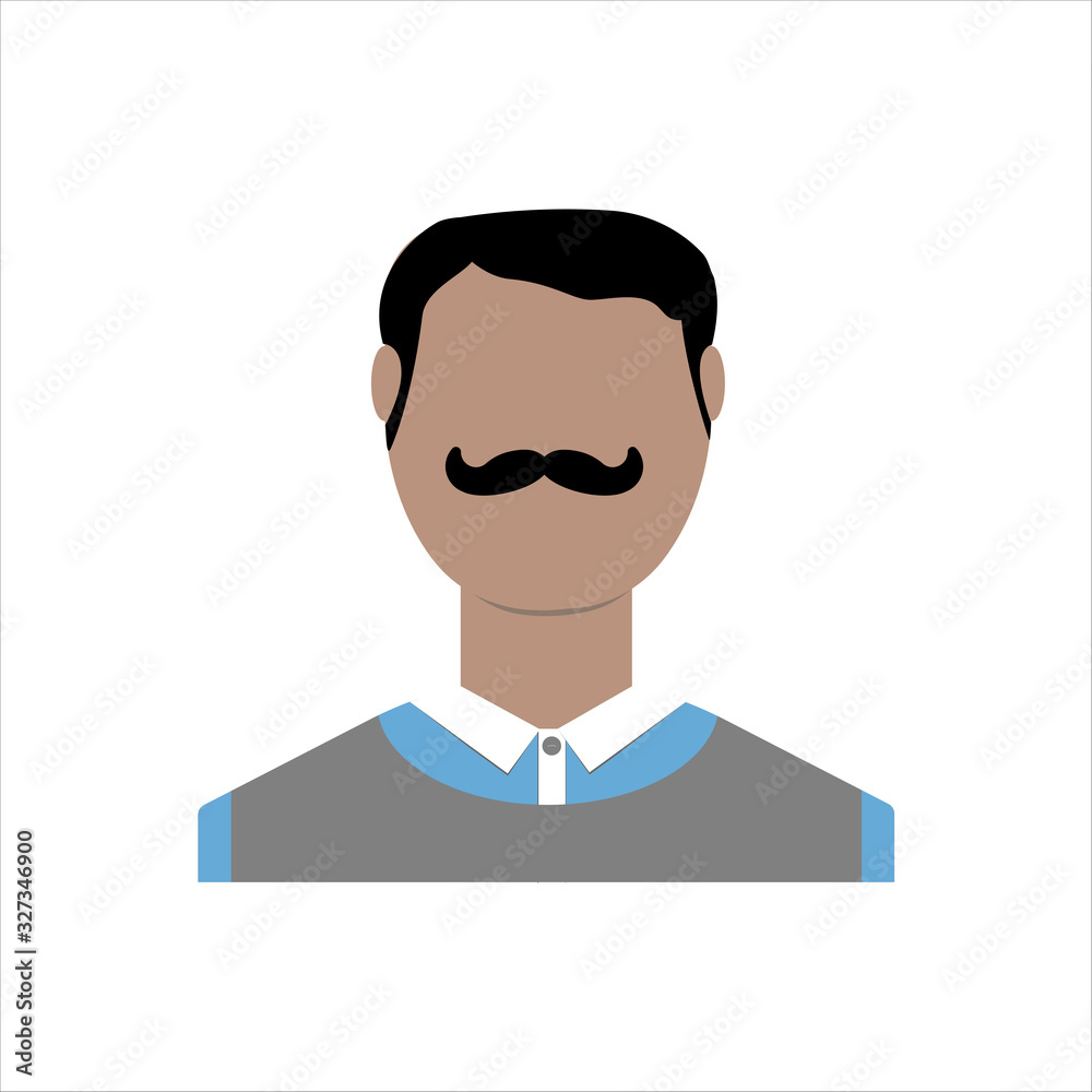 People design over white background. For social network. Men face with moustache with black hair. vector illustration