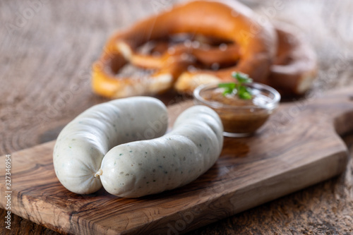 pair of bavarian white sausages photo