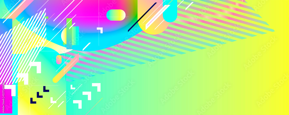 Summer new bright juicy abstract fluid creative banner, trendy bright neon colors with dynamic lines