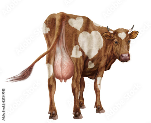 vache laiti  re  elle regard  roux et blanc  coeur  amour  du dos  animal  ferme  joli  belle  b  tail  brun  gazon  mamelle  blanc  agriculture  champ  taureau  fond blanc  mammif  re  mollet  vert  pra