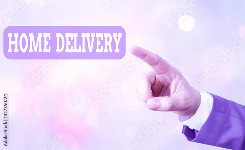 Handwriting text writing Home Delivery. Conceptual photo act of taking goods or parcel directly to customers home photo