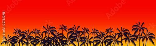 Palm trees at sunset.Vector image in the style of freehand drawing . Ornament for printing on various objects.