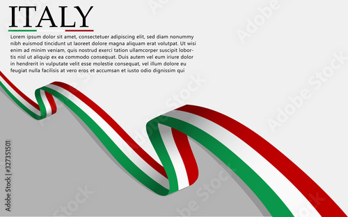 Wavy Italy's flag on grey background with text and space