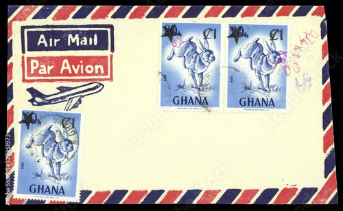 Luftpost airmail vintage retro Ghana alt old frankiert gestempelt used Hase Kaninchen Cap Hare Kaphase blau Stern star Post letter mail Brief Flugzeug plane Par Avion alt old photo