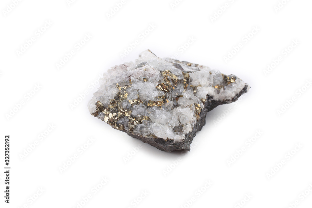 Rock crysatl pyrite mineral isolated on white