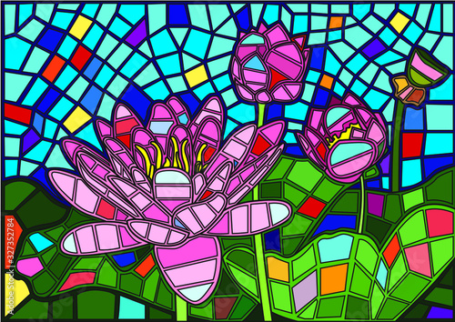 Lotus flower Stained glass background illustration vector