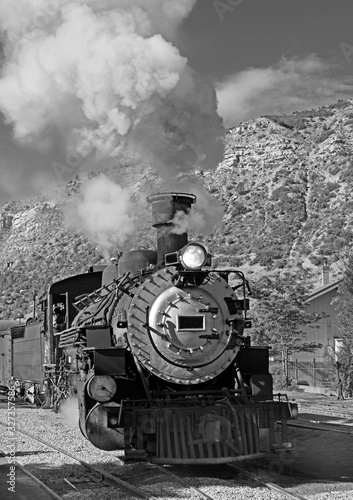 Simulated old photograph of an American steam locomotive 