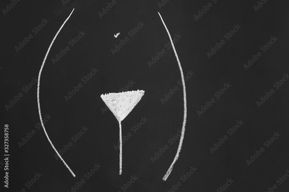 trimmed natural pubic hair style or hairstyle known as american or classic  bikini wax or bermuda triangle - simple minimalist line drawing with chalk  on blackboard Stock Photo | Adobe Stock