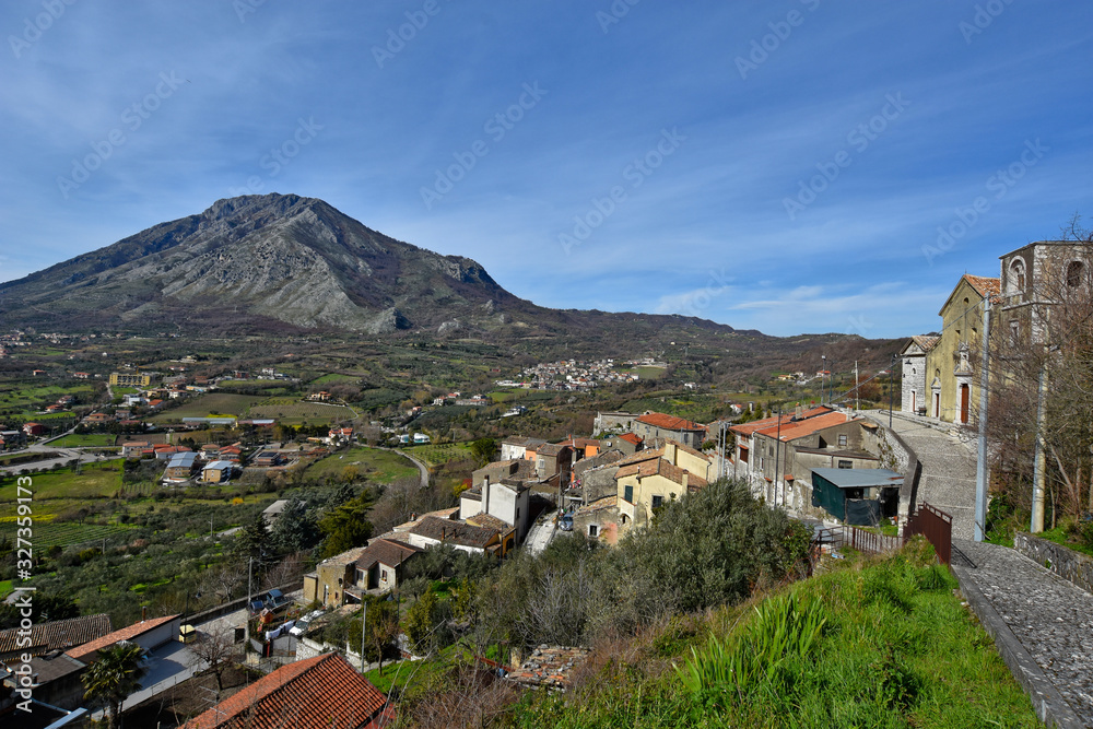 Montesarchio, Italy. Panoramic view of a medieval village in the mountains