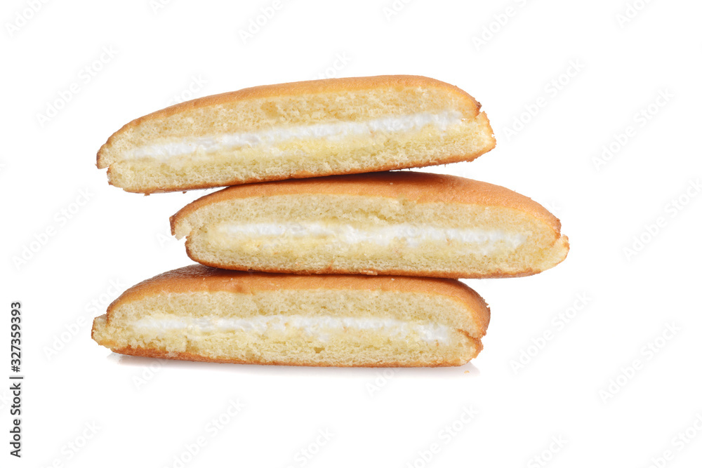 stack of three slices vanilla sponge cake with cream filling stack of three slices vanilla sponge cake with cream filling