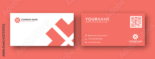 business card design . double sided business card template modern and clean style . flat living coral color photo
