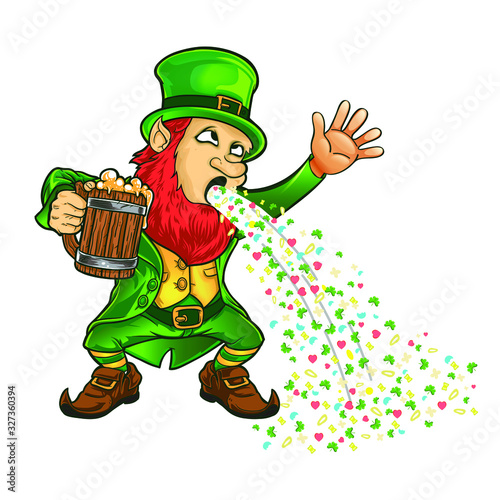 St Patrick's Day Leprechaun Puking.Vector Illustration.T-Shirt Design.