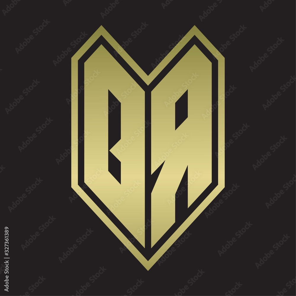 QR Logo monogram with emblem line style isolated on gold colors QR Logo monogram with emblem line style isolated on gold colors