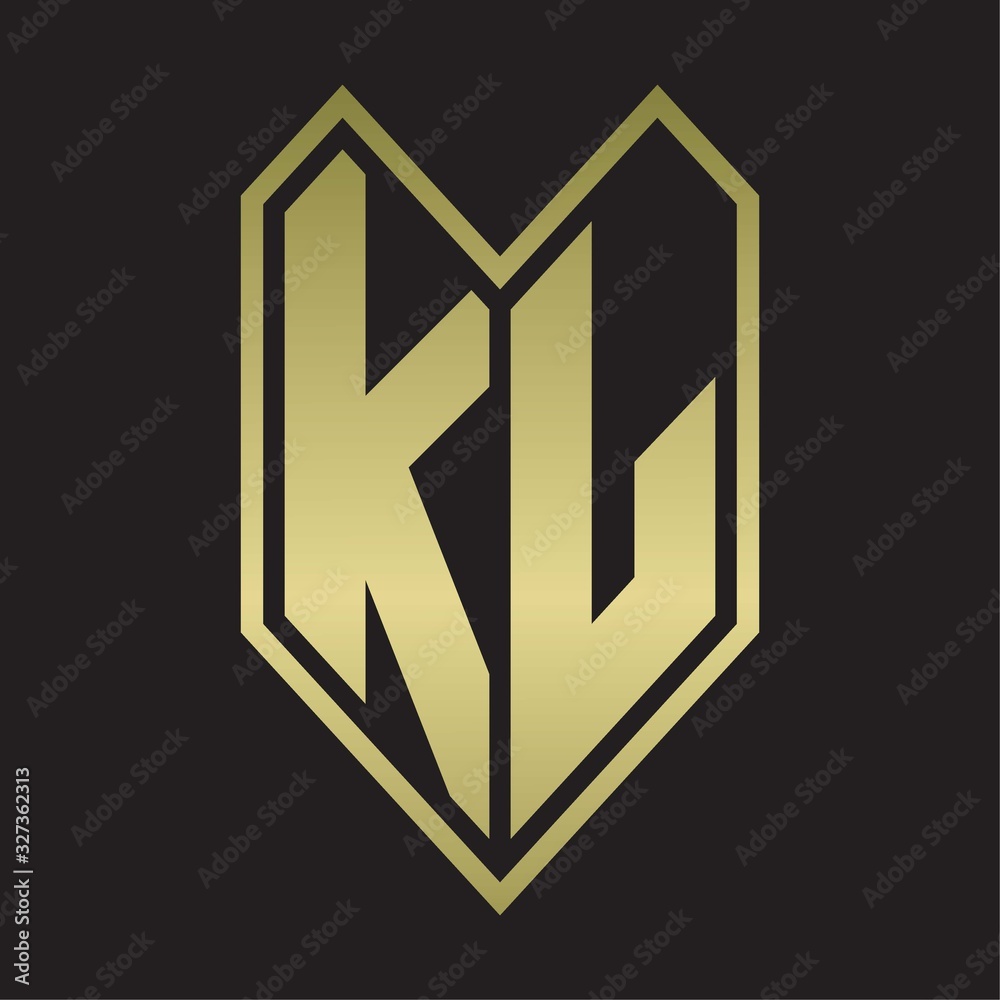 KL Logo monogram with emblem line style isolated on gold colors