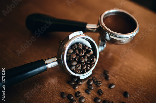 selection of best beans of coffee for making tasty unforgettable coffee drink, close up photo