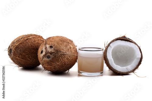 Coconuts, coconut halves and milk