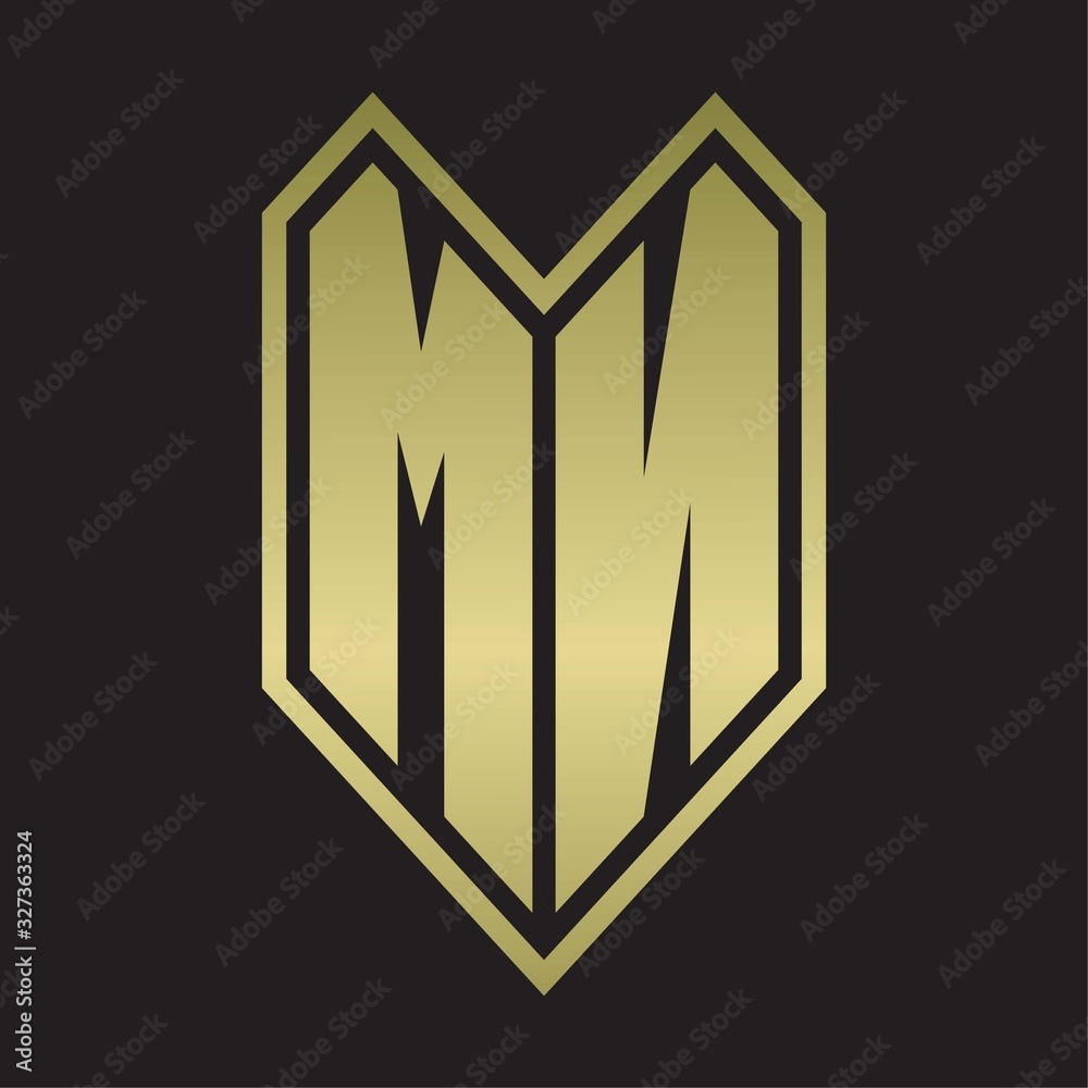 MN Logo monogram with emblem line style isolated on gold colors MN Logo monogram with emblem line style isolated on gold colors