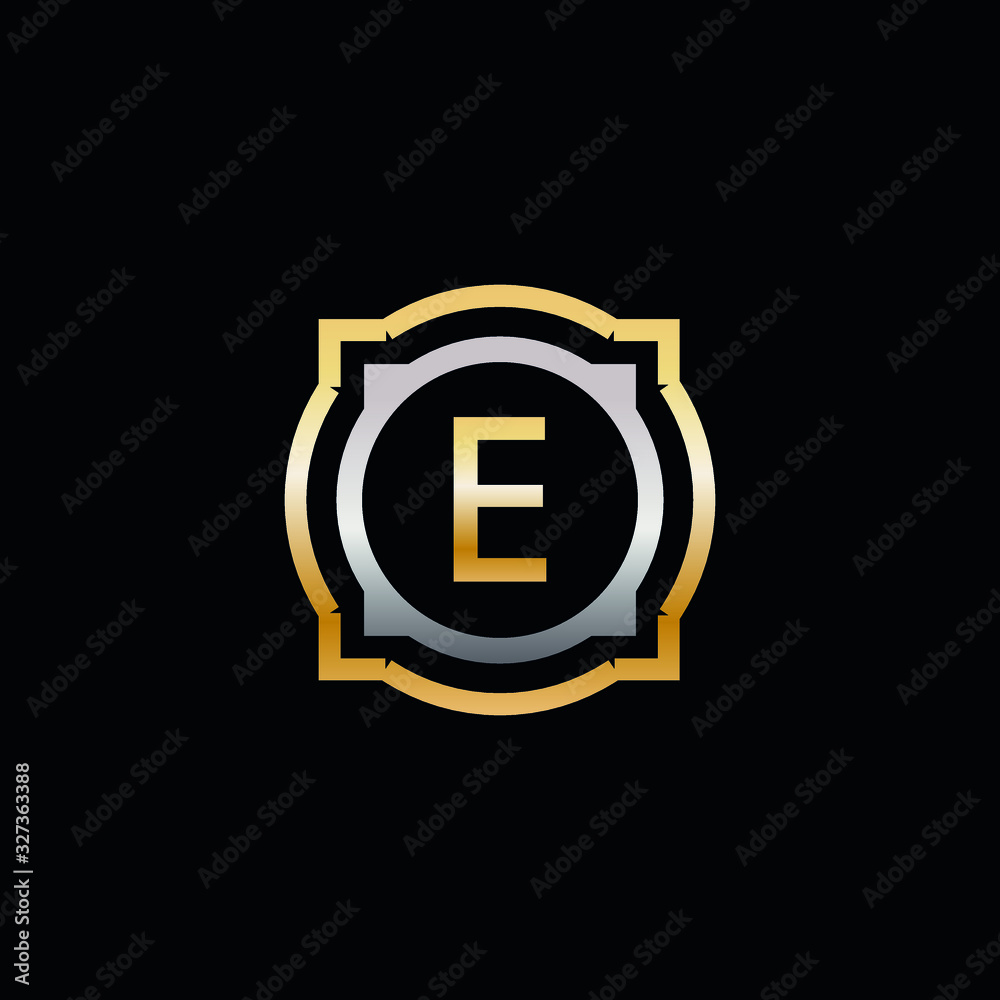 E Luxury round shape gold and silver logo E Luxury round shape gold and silver logo