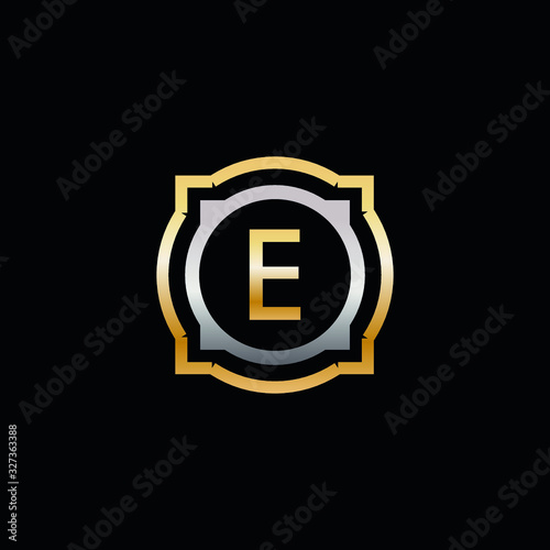 E Luxury round shape gold and silver logo