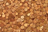 Closeup of many euro cent copper coins