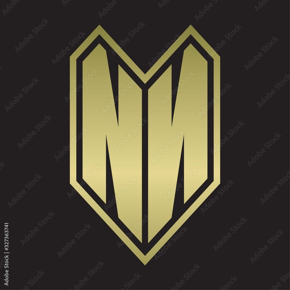 NN Logo monogram with emblem line style isolated on gold colors NN Logo monogram with emblem line style isolated on gold colors