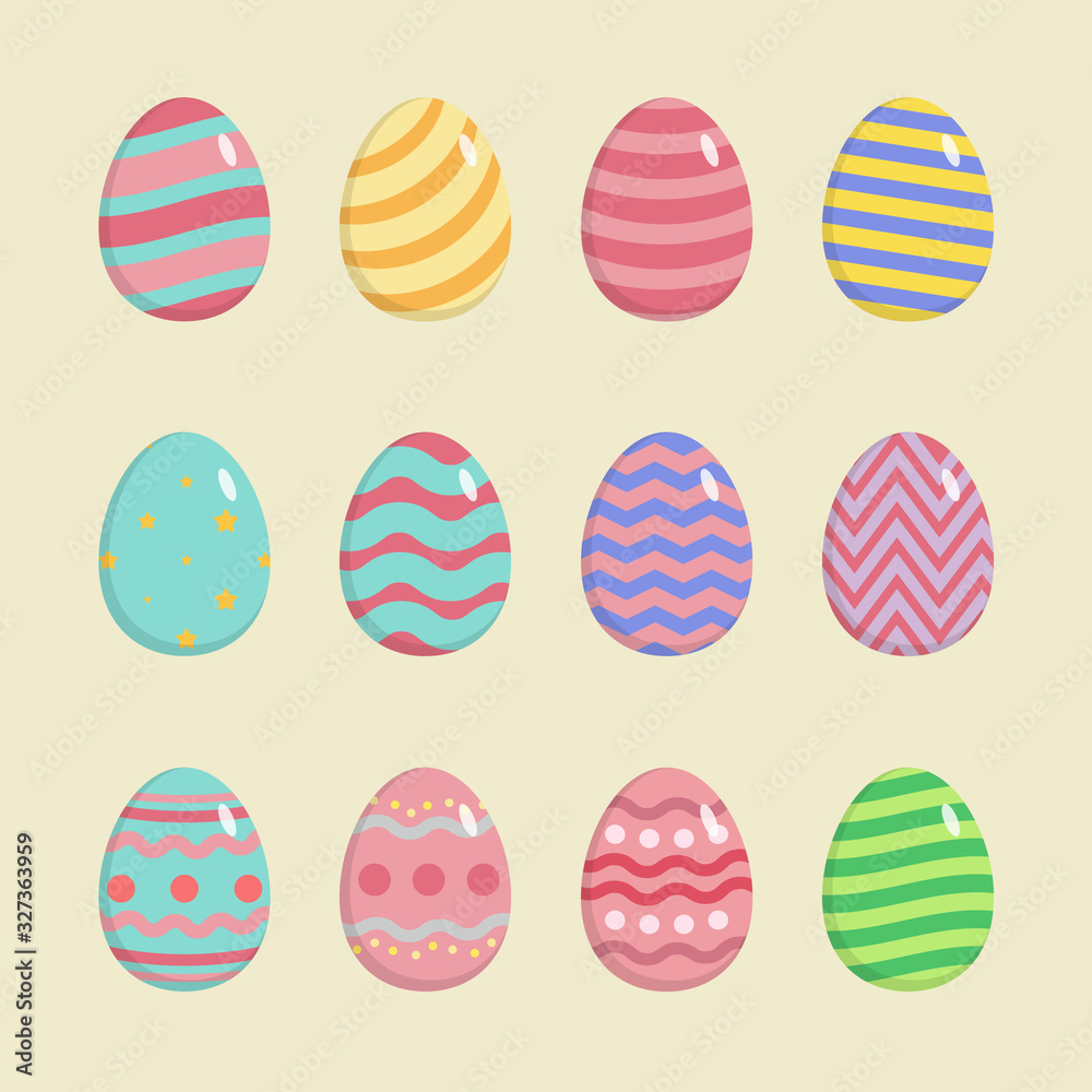 Colourful happy Easter eggs with deifernt texture isolated on white background.