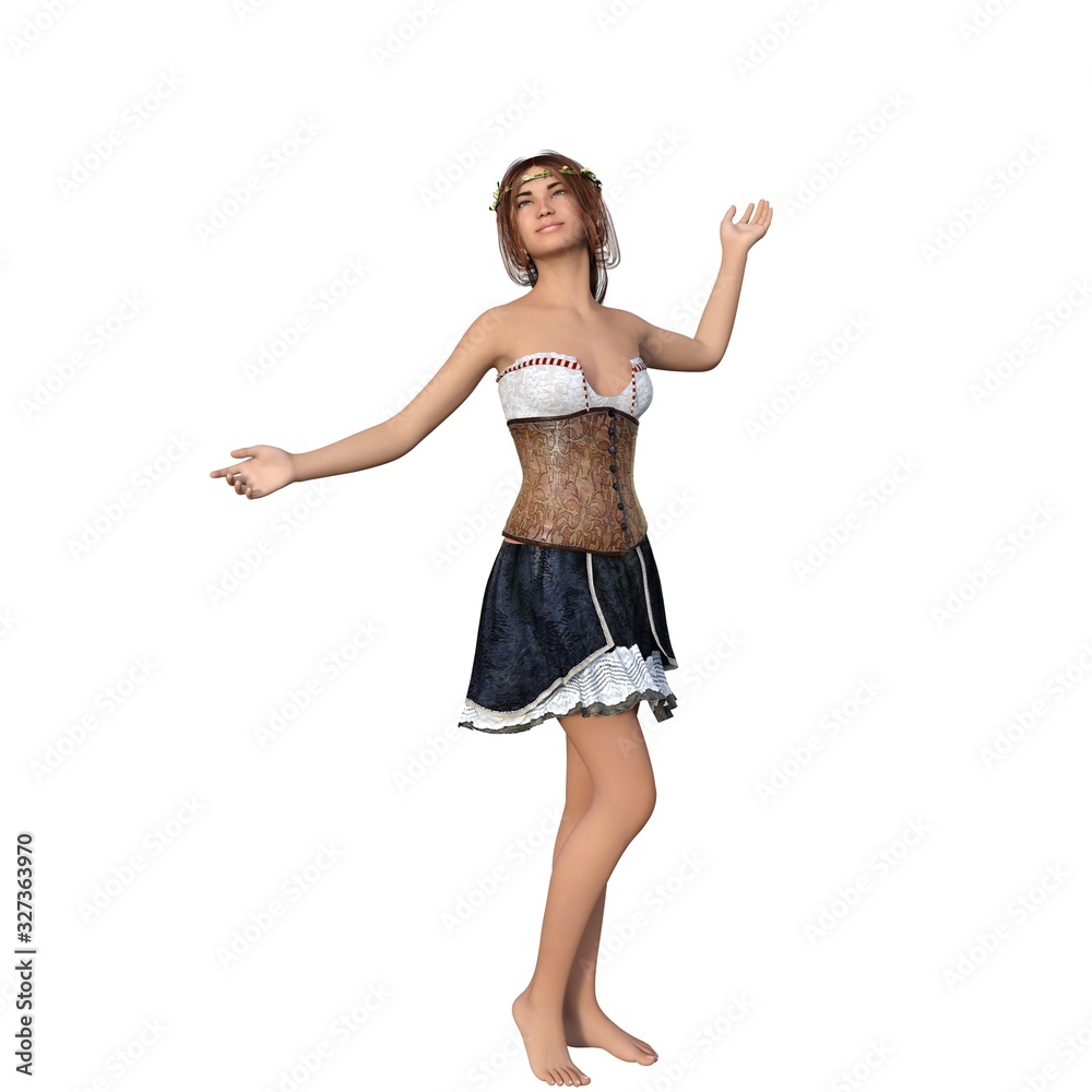 one young redhead girl in an old dress and leather corset. Dancing and looking up one young redhead girl in an old dress and leather corset. Dancing and looking up