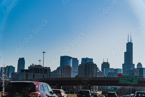 Traffic traveling southbound into Downtown Chicago on I-90