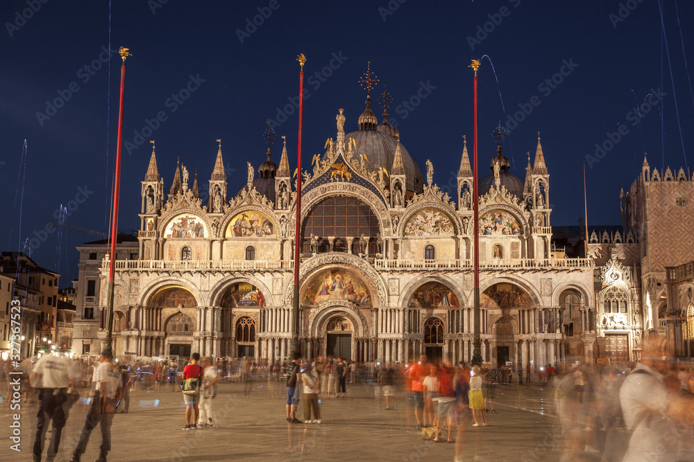 Basilica di San Marco, Saint Mark's Basilica at night, Venice, Italy