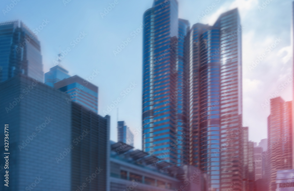 Modern skyscrapers. Double Exposure Future Blurred Background.