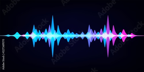 Sound wave equalizer. Modern audio spectrum. Abstract digital pulse wave. Vector waveform on dark background like soundtracks digital pattern photo