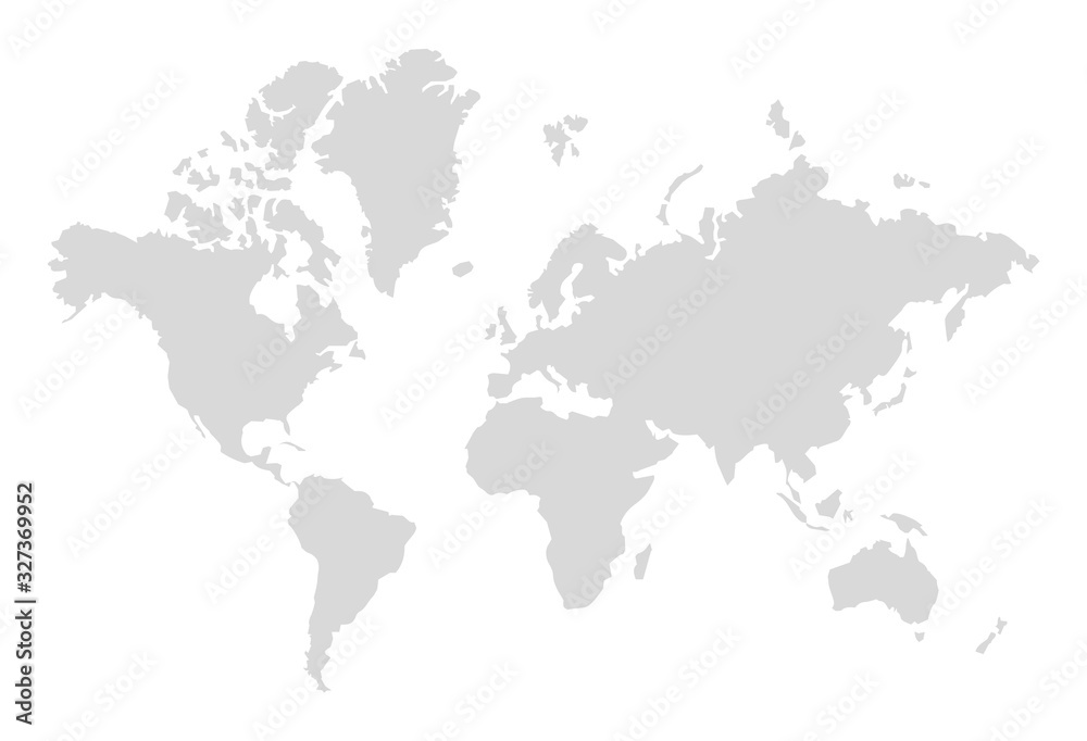 Obraz premium Sylwetka mapy świata. Cyfrowa prosta mapa szary w stylu płaski. Wektor realistyczna ilustracja ziemia na białym tle