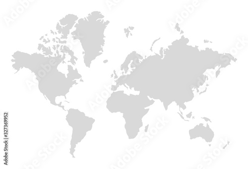 World map silhouette. Digital simple grey map in flat style. Vector realistic illustration earth isolated on white background