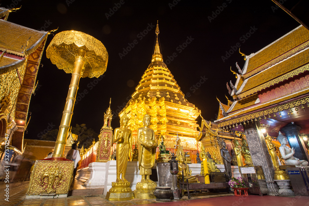 Wat Phrathat Doi Suthep temple at night  in Chiang Mai, Thailand.