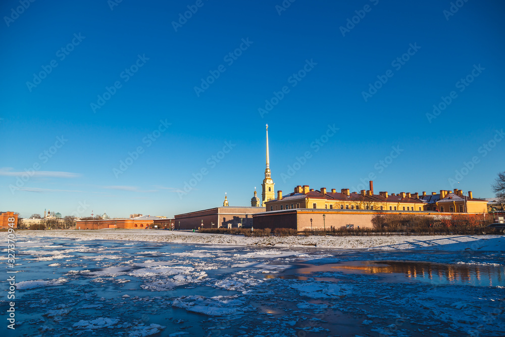 Saint Petersburg. Russia. View of the Peter and Paul Fortress in winter