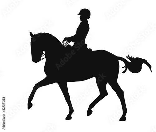 Rider and horse to show passage, isolated vector silhouette