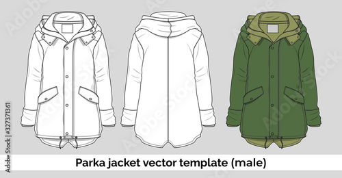 Parka jacket vector template for men photo