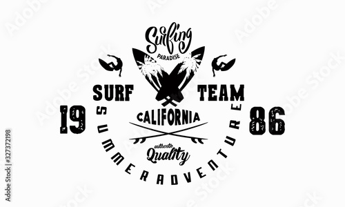 California surf typography, t-shirt graphics, vectors